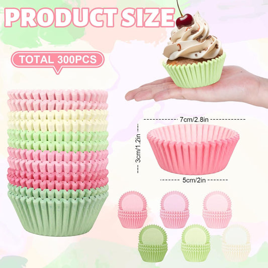 Whaline 300Pcs Pastel Colorful Cupcake Liners Paper Baking Cups Gradient Pink Green Standard Muffin Cupcake Wrappers for Spring Easter Wedding Baby Shower Birthday Party Supplies