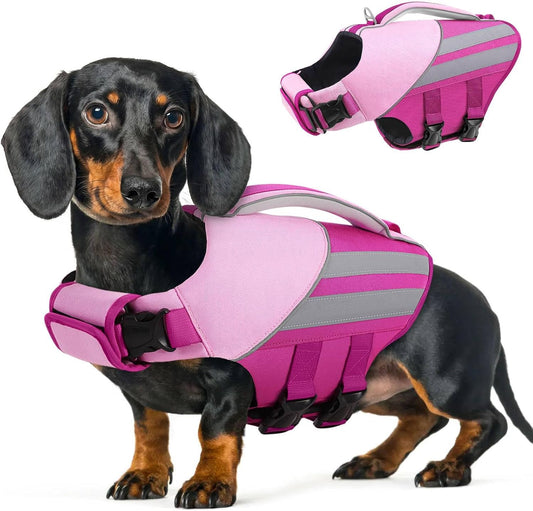 Queenmore Dog Life Jacket for Small Dogs, Lightweight High Buoyancy Dog Life Vest for Swimming, Adjustable Pet Pool Float with Reflective Strips, Puppy Lifesaver Preserver, Rose Pink S