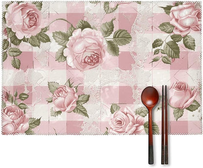 Placemats Set of 4 Heat Resistant Table Placemats Set Washable Easy Clean Placemat Durable Non-Slip Dining Table Mats Set Peach Retro Pattern Kitchen Place Mats for Dining Indoor Outdoor