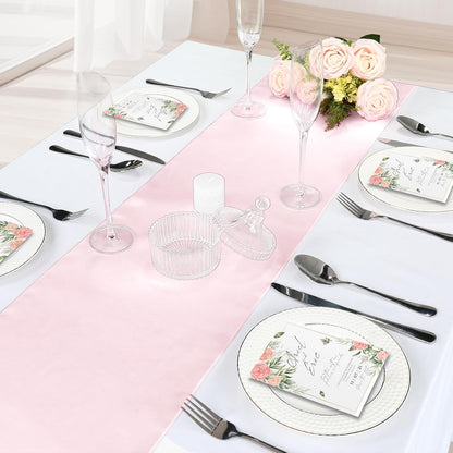 P Pothuiny 12 Pcs Light Pink Satin Table Runner 12 x 72 Inch Long Smooth Wedding Table Runners for Banquets, Graduations and Birthday Party Decoration