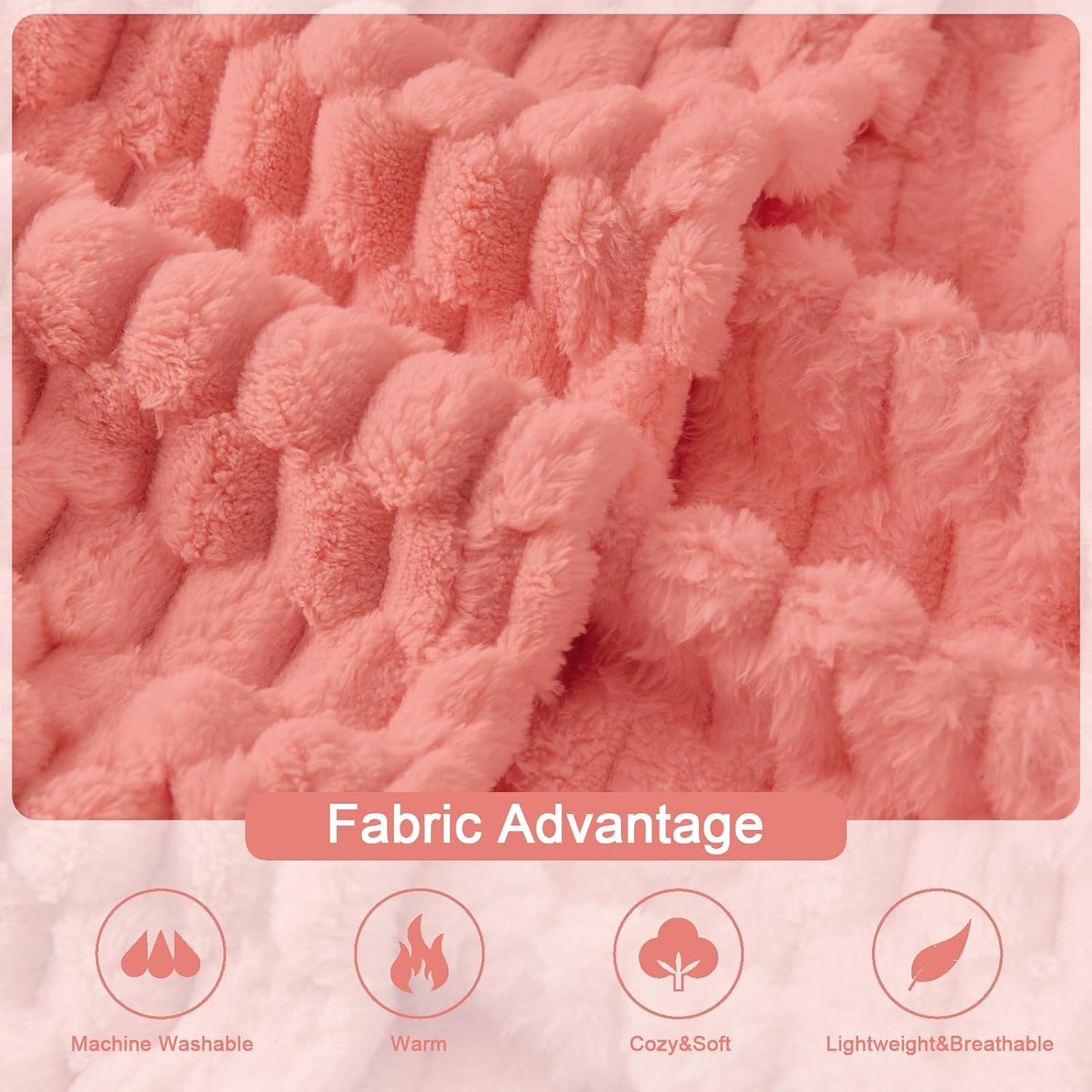 PLEASANT BOULEVARD Fleece Throw Blanket for Couch with 3D Turtle Shell Jacquard Soft Blanket, Fuzzy Blanket for All Seasons 60x80 Inches, Pink