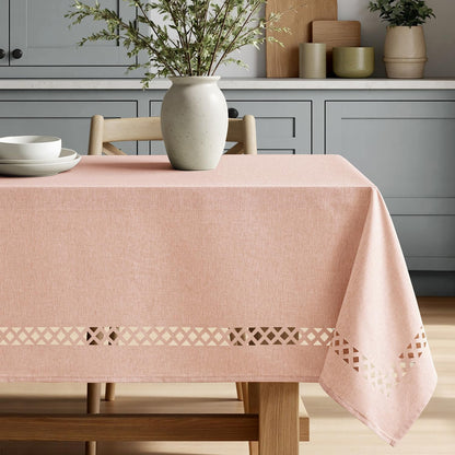 MIULEE Pink Rectangle Linen Polyester Tablecloth with Decorative Cutouts Spring Waterproof Stain Resistant & Shrink-Proof Table Cloth 52x70 inch Farmhouse Style for Dining Wedding and Outdoor
