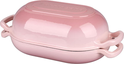 VORRINGARD Enameled Cast Iron Sourdough Bread Oven, Dutch Oven, Loaf Cast Iron Bread Pan for Homemade Bread Baking, Meatloaf Pan with Lid, 5QT, Pink
