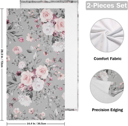 2 Pcs Grey Pink Roses Floral Hand Towels for Bathroom 14"x28",Soft Quick Dry Bouquet Blooming Flower Farmhouse Gray Guest Bath Towels,Decorative Towels for Bathroom Kitchen Dish Face Gym