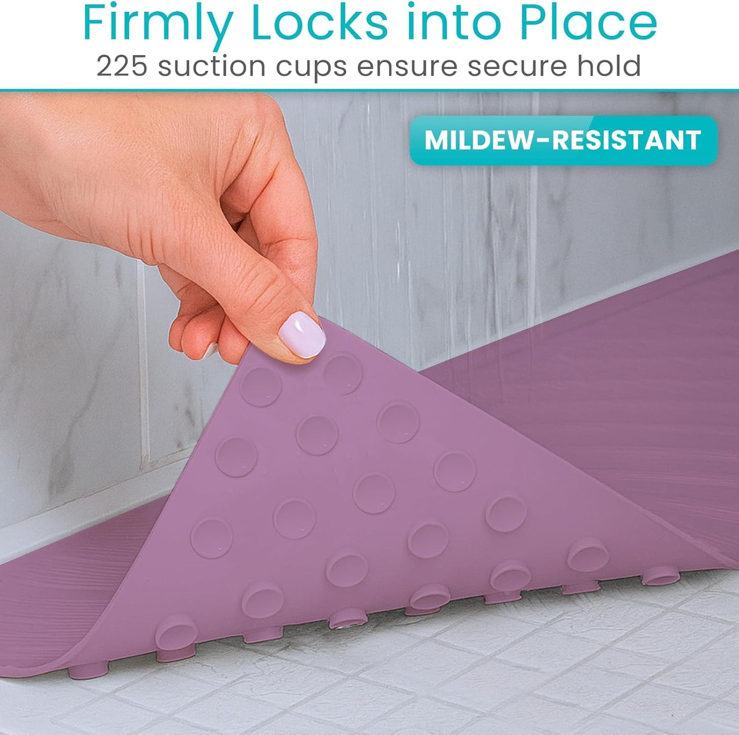 Vive Non-Slip Bath Mat with Suction Cups - 28" x 16" Extra Large Rubber Mat for Safety & Comfort - Patented Grip Prevents Slips and Falls for Kids, Elderly, Men, Women - XL Non Skid Shower & Tub Cover