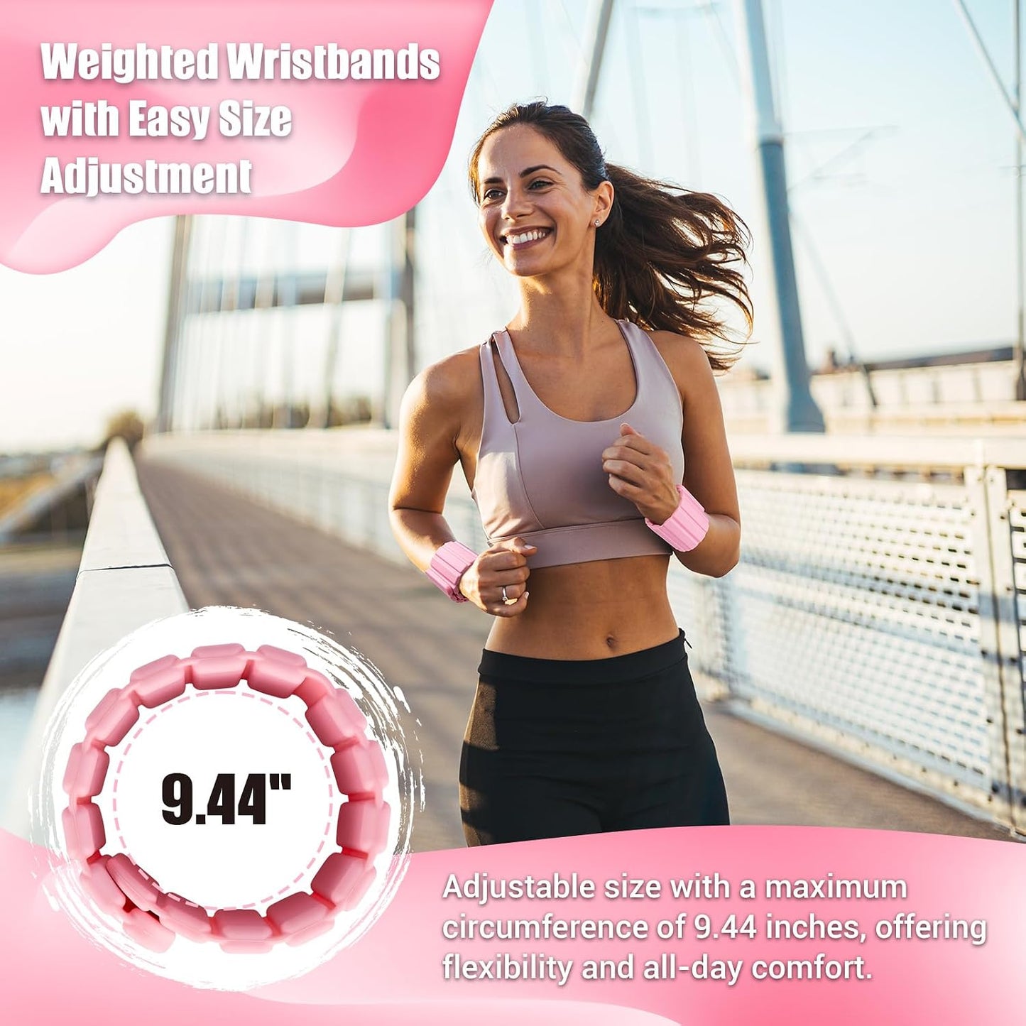 Pilates Wrist Weights for Women, Wearable Strong Magnetic Arm & Leg Weights Set of 2(1 lb Each), Adjustable Wrist Weights for Walking, Yoga, Strength Training, Swimming, Running & Jogging