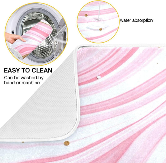 Kcldeci Gold Marble Design Pink Marble Stripes Stains Of Gold Dish Drying Mat Kitchen Drying Pad Dish Draining Mat Dish Rack Drainer Pad 18 x 24