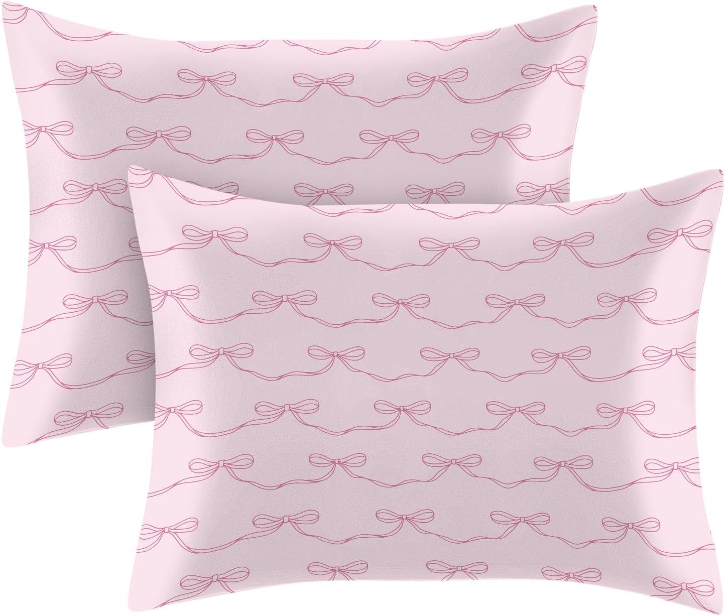 Fahrendom 2 Pack Satin Pillowcase, Smooth Silk Pillowcase with Hidden Zipper for Hair Skin, Soft Pillow Case Pillow Covers for Sleeping Gifts for Women Standard Size 20''x26'', Pink Bow