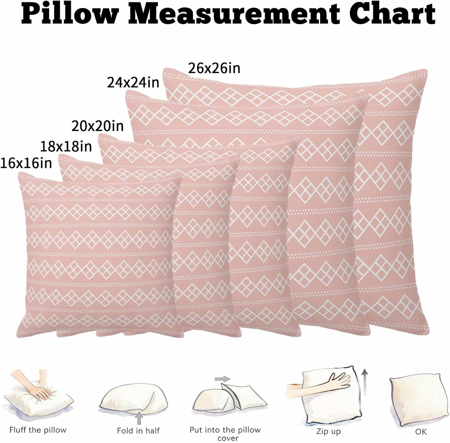 Peach Pink Checkered Throw Pillow Cover Abstract White Geometric Argyle Stripe Cotton Linen Cushion Cover Throw Pillow Case with Invisible Zipper for Couch Sofa Bed Chair Car 26x26 Inch