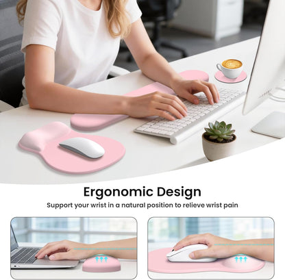 AKIT Ergonomic Mouse Pad and Keyboard Wrist Rest, 3-in-1 Memory Foam Wrist Rest for Computer Keyboard, Non-Slip Base, Pain Relief, Gel Mousepad Set for Gaming, Home and Office, Pink