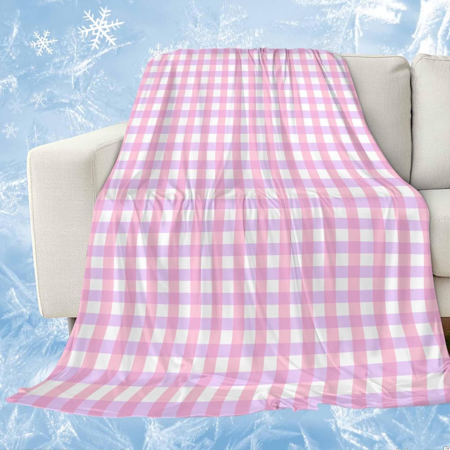 Pink White Gingham Cooling Blanket, Lightweight Breathable Summer Throw Blanket with Double Sided Cold Effect,Minimalism Buffalo Checkered Pattern Picnic Beach Blankets Bed Sheet for Sleepers 30"x40"