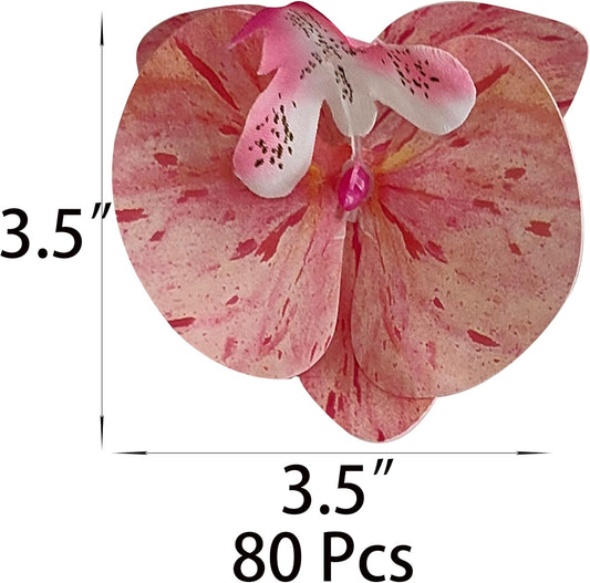 Fake Pink Orchids Artificial Flowers Heads, 3.5''Fake Orchid Heads for Wedding Floral Bouquet Decor DIY Craft Making Bridal Shower Photography Props (80, Pink)