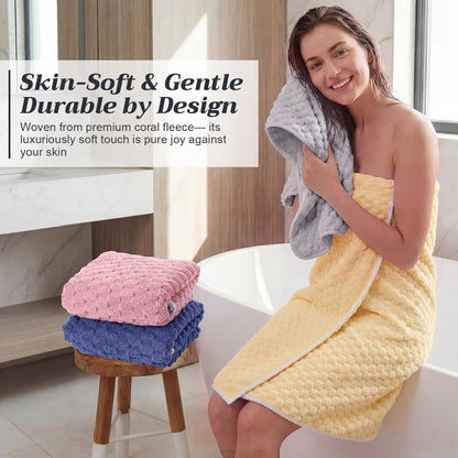 Peryiter 4 Pcs Microfiber Bath Towels 27.6'' x 55'' Large Colorful Sheet Set with Hang Loop Soft Absorbent Quick Dry Plush Fluffy Bathroom Towel for Adults Dorm Spa Gym(Pink, Yellow, Light Gray, Blue)