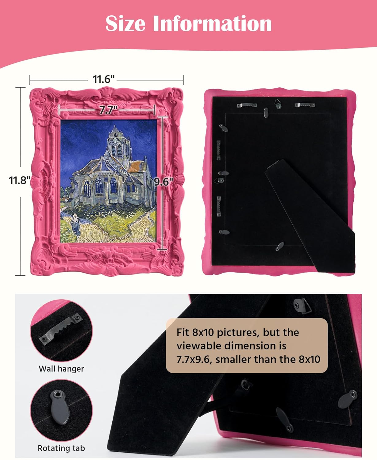 Pink 8x10 Picture Frame for Portraits Wedding Photos, Small Cute Decorative Frame with Stand for Table Shelf Desk Decor Unique Gift for Housewarming Birthday (Rose Pink)