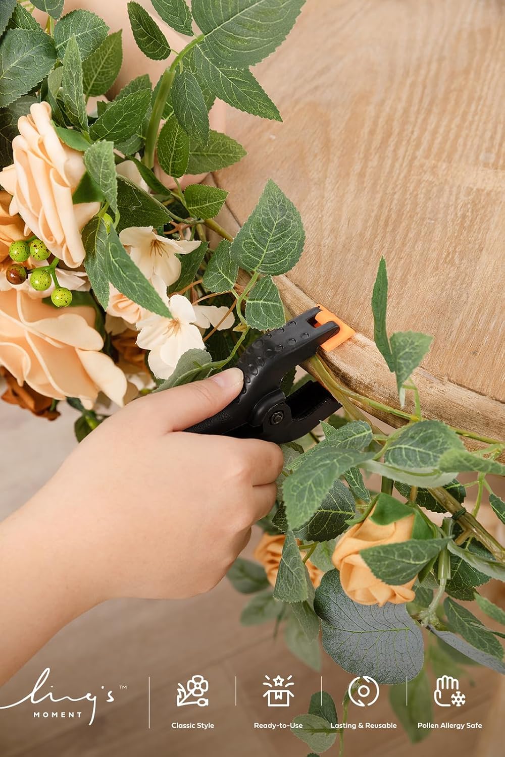 Ling's moment 2PCS Apricot Peach Artificial Flower Garland Wedding Arch Flowers Floral Swags Centerpieces Decoration Rose Greenery for Sweetheart/Head Table Easel Wall Entryway Board Backdrop