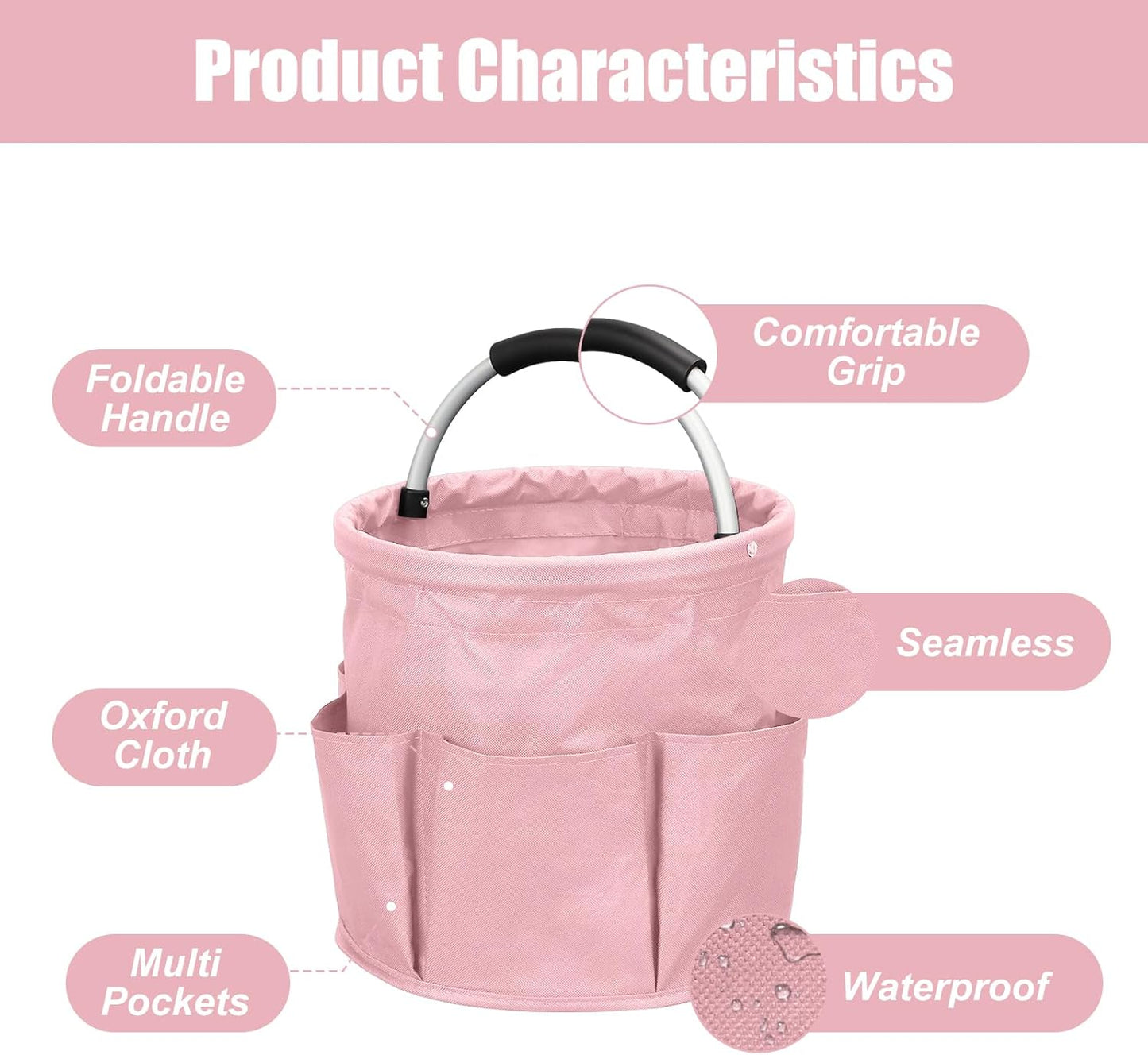Tefola Feminine Portable Cleaning Caddy, 17L Foldable Cleaning Supply Caddy with Handle, Pink