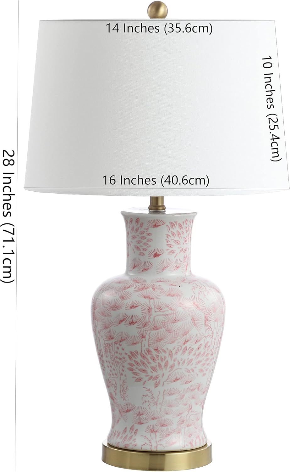 SAFAVIEH Lighting Collection – Calli Set of 2 Pink & White Chinoiserie Ceramic Table Lamps with Brass Gold Accents, 28-Inch Bedroom or Living Room Lamps, LED Bulbs Included (TBL4161A-SET2)