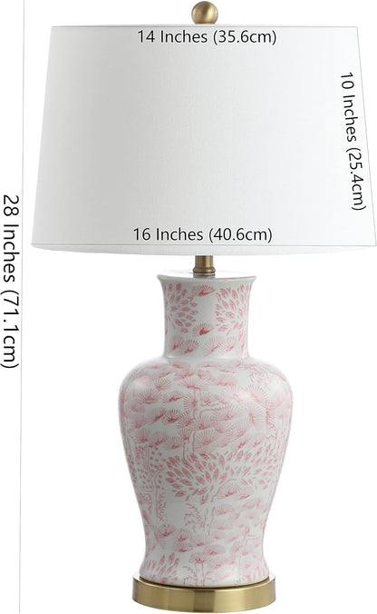 SAFAVIEH Lighting Collection – Calli Set of 2 Pink & White Chinoiserie Ceramic Table Lamps with Brass Gold Accents, 28-Inch Bedroom or Living Room Lamps, LED Bulbs Included (TBL4161A-SET2)