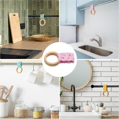 uxcell 2Pcs Kitchen Dish Towel Holder, 11"x3" Crochet Towel Ring with Hanging Loop for Cabinet House Oven Stove Door, Light Pink