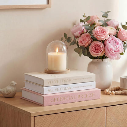 Novabright Decorative Books Set of 4, Faux Books Storage Box Fake Decorative Book for Home Coffee Table Photo Storage Mantel Shelf Bookshelf decor (Cherry Blossom Pink, Beige, Brown, White)