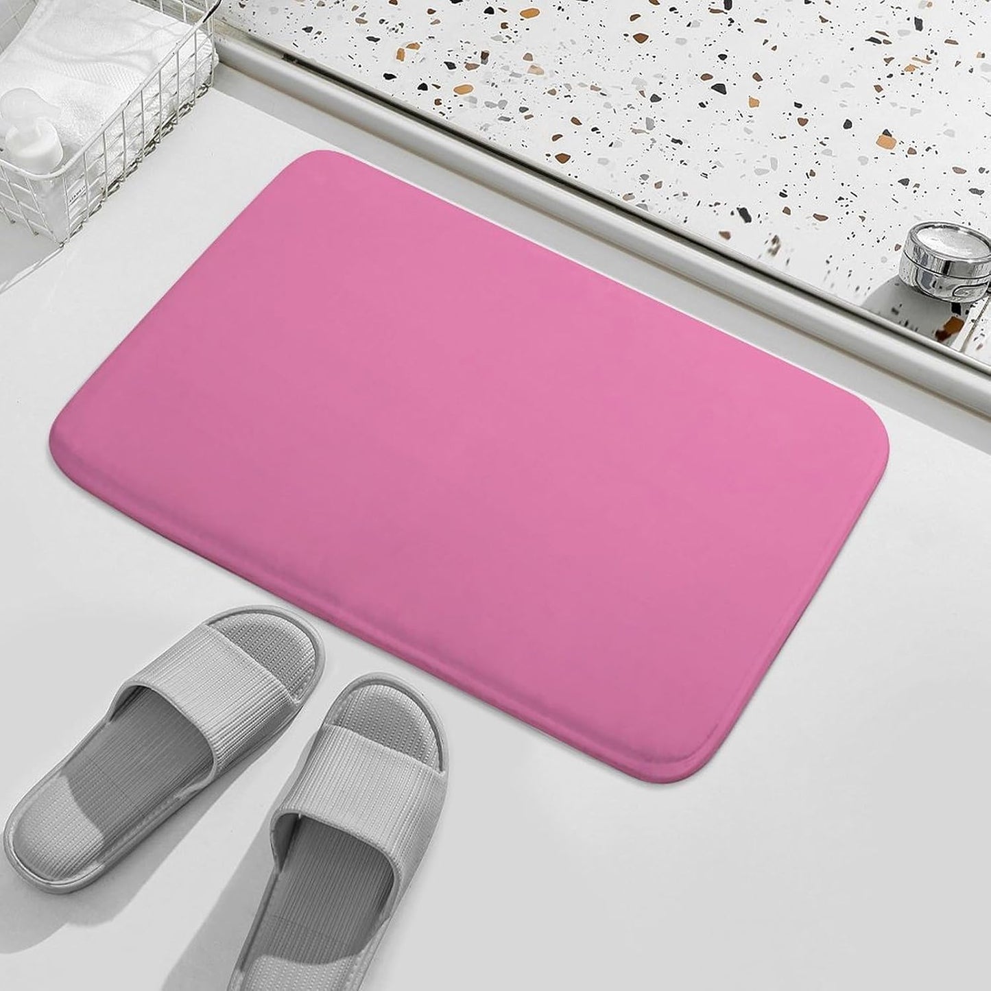 Pink Plain Solid Color Bathroom Rugs, Non Slip & Absorbent Bath Mat Carpets for Bathroom, Entryway or Sink 16" x 24"