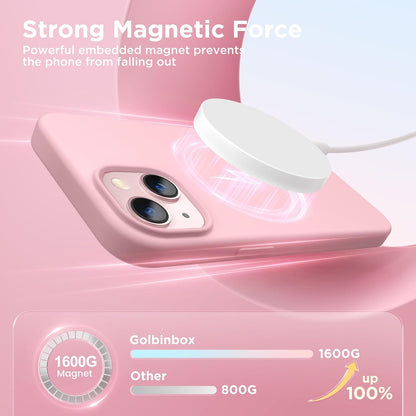 GolbinBox Magnetic for iPhone 13 Case & iPhone 14 Case, Compatible with MagSafe, [Soft Anti-Scratch Microfiber Lining], Slim Liquid Silicone Shockproof Protective Phone Case 6.1 inch, Peach Pink