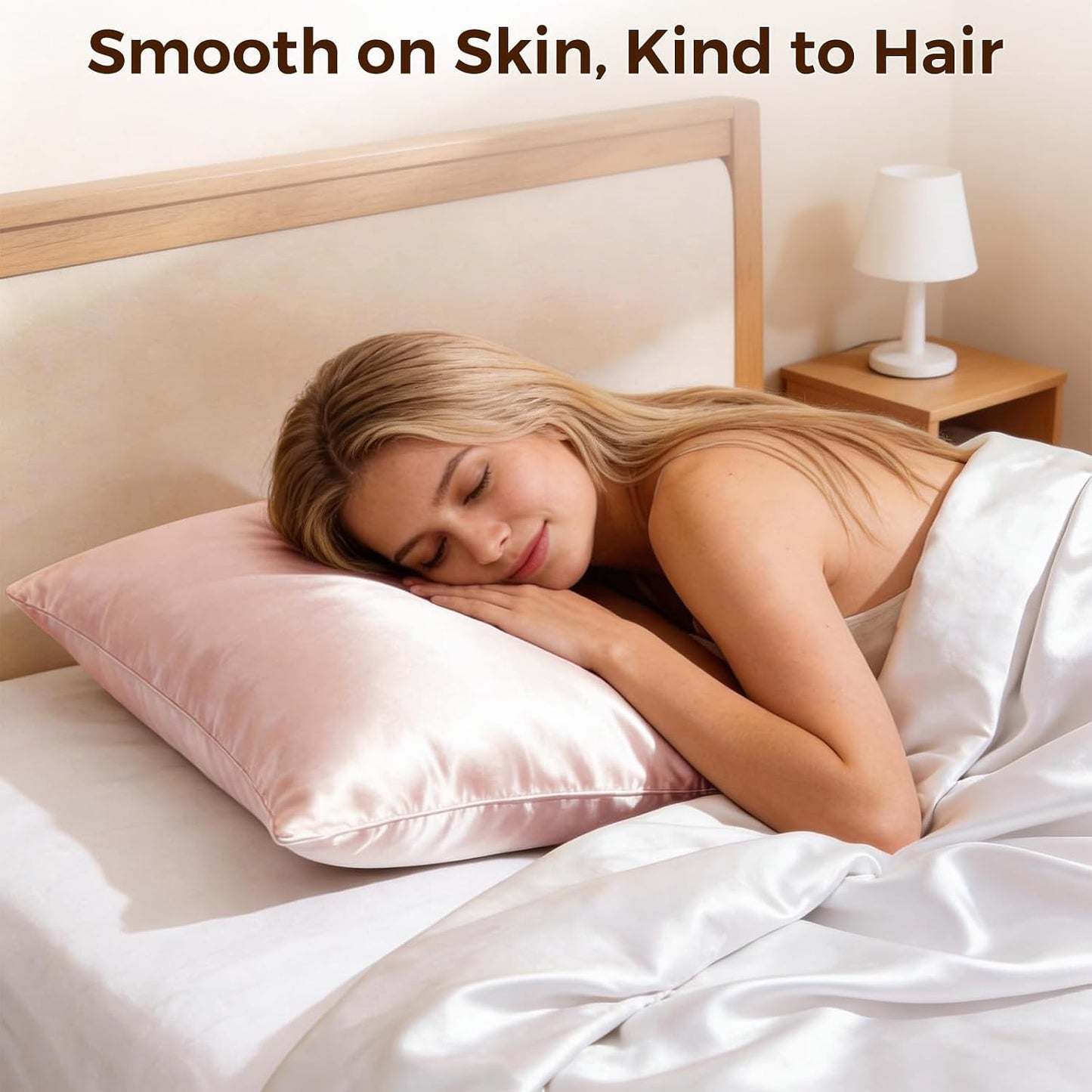 Satin Pillowcase with Zipper - Softer Than Silk, Cooling & Smooth for Hair and Skin Care, Machine Washable, Wrinkle Free, Hotel Luxury Blush Pillow Cover 20x26 Inches