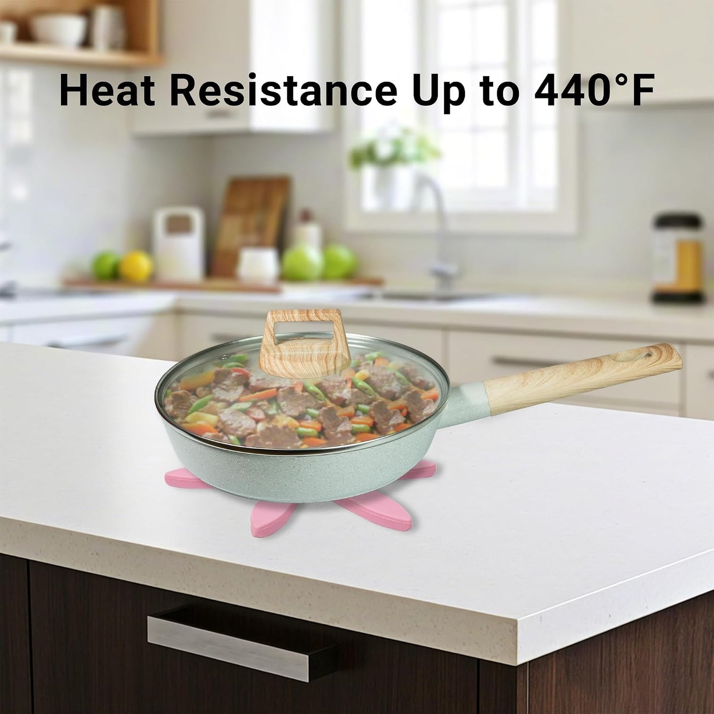 Silicone Trivets Mat Set for Hot Dishes - Tree Trivets with Stand - Hot Pads Pot Holders for Kitchen (Pink)