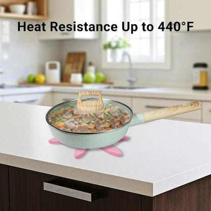 Silicone Trivets Mat Set for Hot Dishes - Tree Trivets with Stand - Hot Pads Pot Holders for Kitchen (Pink)