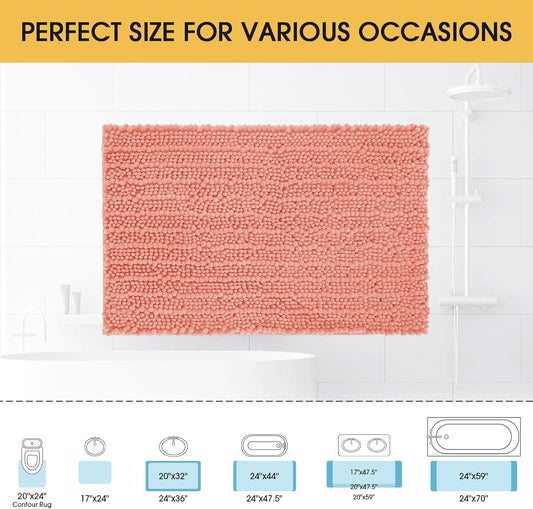 ACCUMTEK Upgrade Luxury Coral Bathroom Rug Mat 36"x24", Ultra Soft Thick Absorbent Bath Mats, Non Slip Chenille Toilet Mat for Bathroom, Bedroom, Kitchen, Shower, Tub