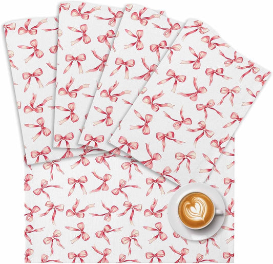 Cute Pink Bow Placemat Set of 4 Non-Slip Placemats for Dining Table Watercolor Cartoon Washable Table Mats, Heat Resistant Kitchen Table Mats for Party, Dining Room & Home Decor