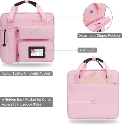 Zipper Binder 3 Ring 3-inch with Shoulder Strap & Backpack Straps, 700 Sheets Capacity Multiple Pockets Large Zip Up Binder File Folder Bag Fits 13 Inch Laptop, Pink