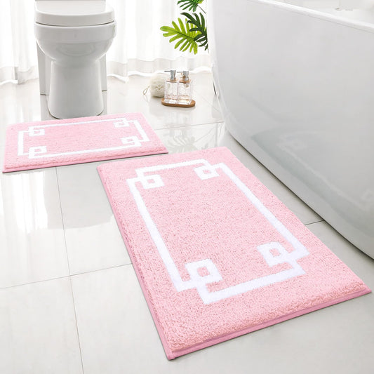HOMEIDEAS 2 Piece Bathroom Rug Set, Ultra Soft Microfiber Bath Mats, Absorbent Non Slip Washable Rugs for Bathroom, Shower & Tub (Pink, 16"x24"+20"x32")