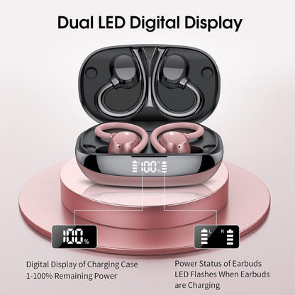 Wireless Earbuds for Small Ear, HiFi Stereo Sport Bluetooth 5.3 Headphones with Earhooks, 48H Deep Bass Running Ear Buds with LED Display, Noise Cancelling, IP7 Waterproof Built-in Mic for iOS Android