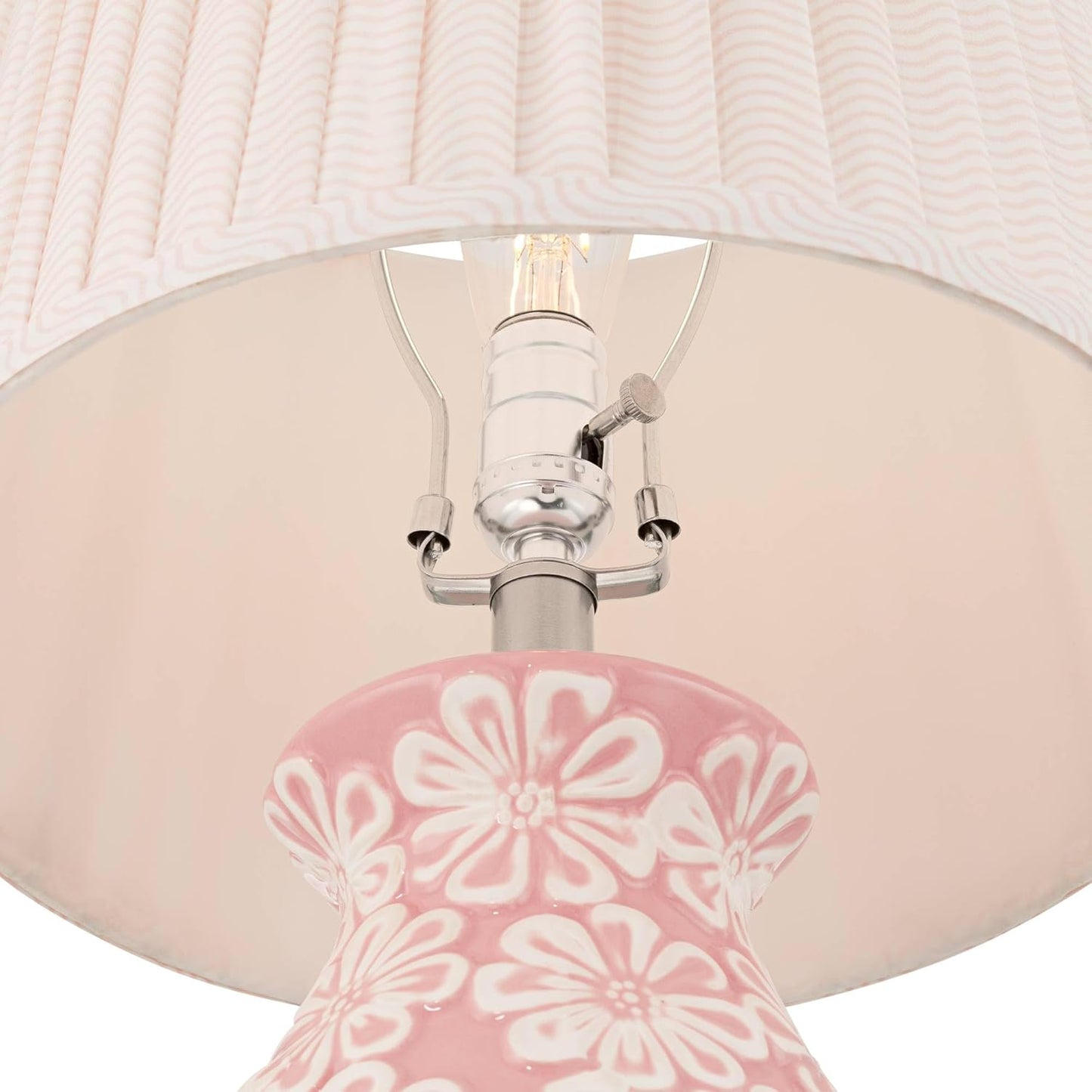 360 Lighting Buttercup 25" High Mid-Century Modern Country Cottage Ceramic 3-Way Table Lamp Pink and White Flowers Ceramic Fabric Shade Living Room Bedroom Bedside Nightstand House Office Home