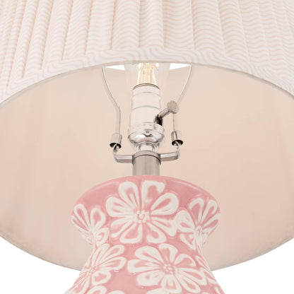 360 Lighting Buttercup 25" High Mid-Century Modern Country Cottage Ceramic 3-Way Table Lamp Pink and White Flowers Ceramic Fabric Shade Living Room Bedroom Bedside Nightstand House Office Home