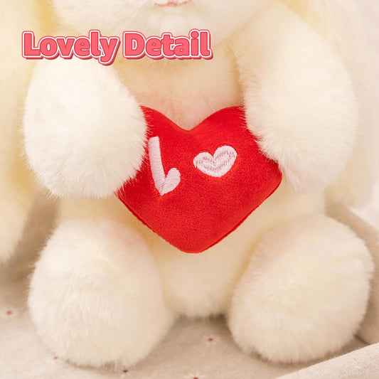 PEACH CAT Love Bunny Stuffed Animals Holds Red Heart 8" Cute Rabbit Plushies Soft Plush Toys Romantic Sweet Gifts for Girlfriends Kids Pink