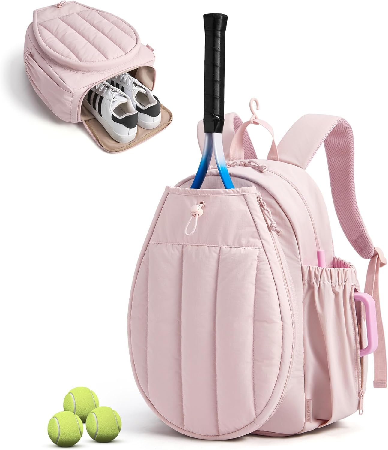 BAGSMART Tennis Gym Bag for Women, Tennis Backpack Holds 2 Rackets with Shoe Compartment, 15.6" Laptop Gym Backpacks for Court, Off-work, Everyday & Overnight Weekend