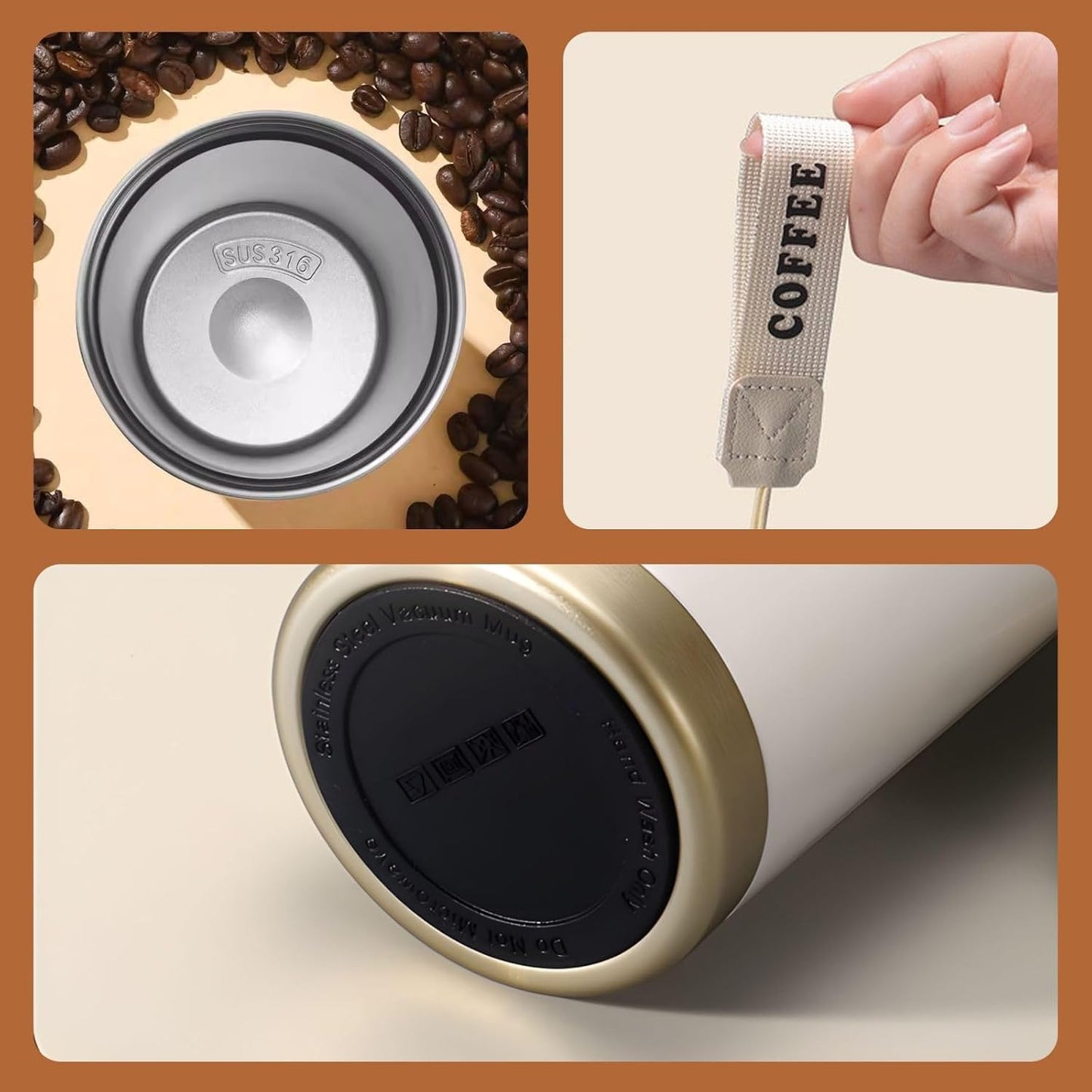 Peach And Blue Floral Pattern Portable Thermal Tumbler | Dual Flip Access Lid 316 Stainless Steel Insulated Travel Cup Portable Coffee Tumbler for Road Trips