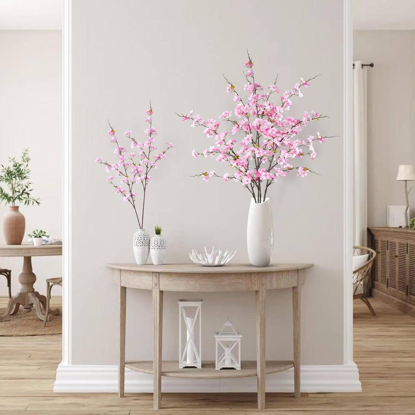 Sggvecsy Artificial Cherry Blossom Flowers 4 Pcs Faux Cherry Blossom Stems Faux Silk Cherry Blossom Branches 43’’ Fake Flowers Long Stems for Vase Arrangements Home Wedding Table Decor (Pink)
