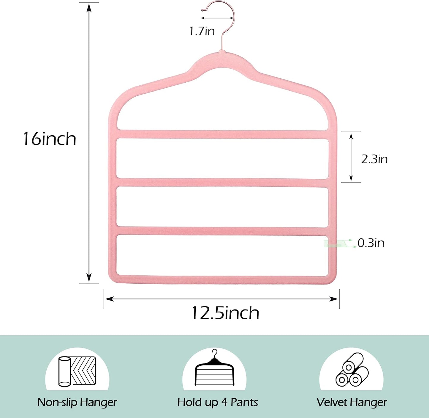 Velvet Pants Clothes Hanger Space Saving Non Slip Pants Shorts Hanger, Myfolrena Jeans Slack Trousers Hangers Multiple Velvet Hanger Closet Storage and Organization for Jeans,Scarf,Tie(Pink, 3)