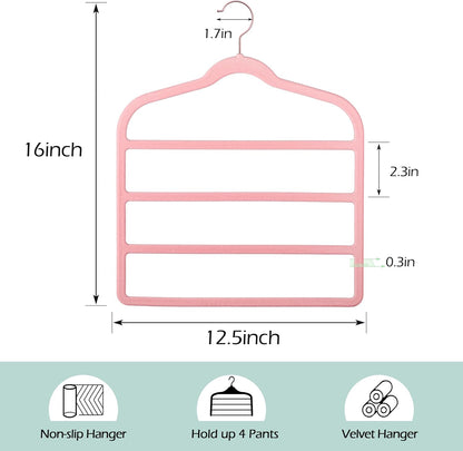 Velvet Pants Clothes Hanger Space Saving Non Slip Pants Shorts Hanger, Myfolrena Jeans Slack Trousers Hangers Multiple Velvet Hanger Closet Storage and Organization for Jeans,Scarf,Tie(Pink, 3)