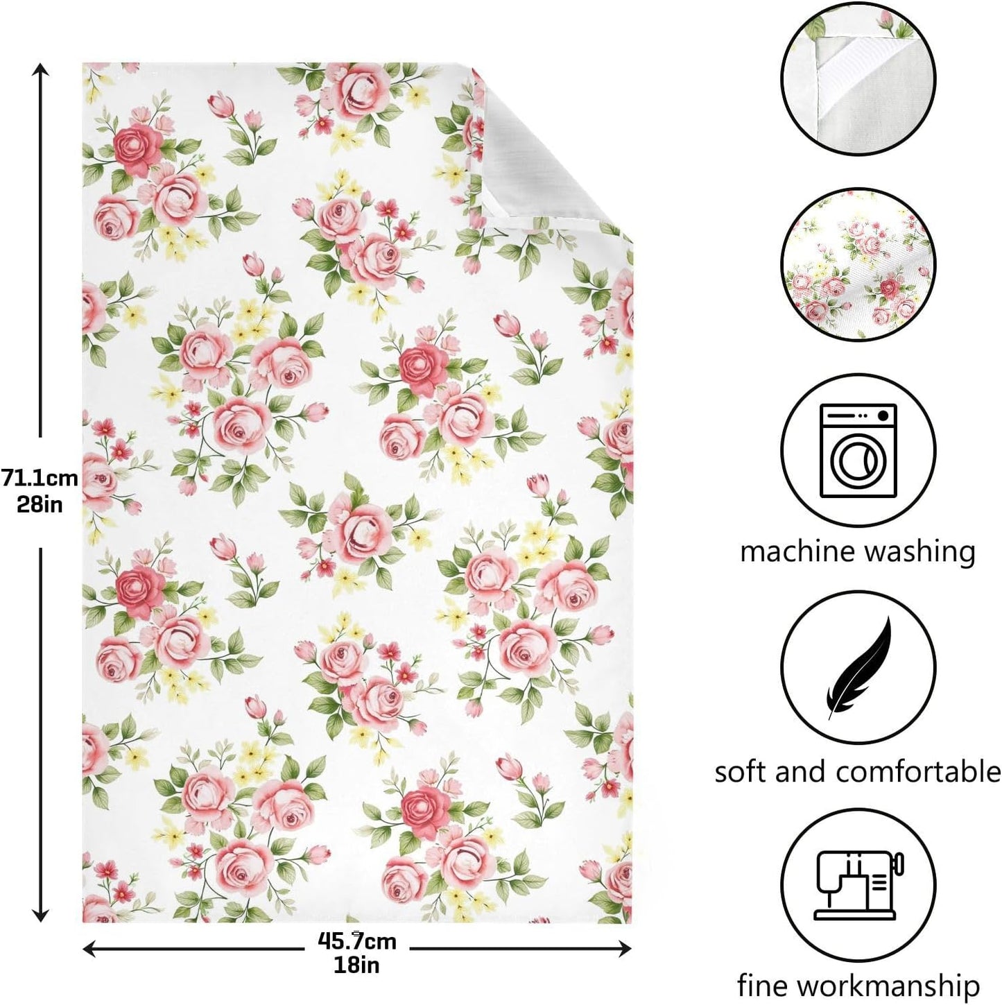 senya Flower Kitchen Towels 4 Pack, Pink Rose Flower Floral Dish Towels Dishcloth 18x28 Inch for Kitchen Household Cleaning