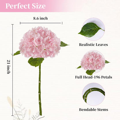 BonBloom's 3 Pcs Pink Hydrangea Artificial Flowers,21" Latex Hydrangeas with Stems,Fake Real Touch Flowers for Wedding Table Centerpieces Floral Arrangement Home Decor