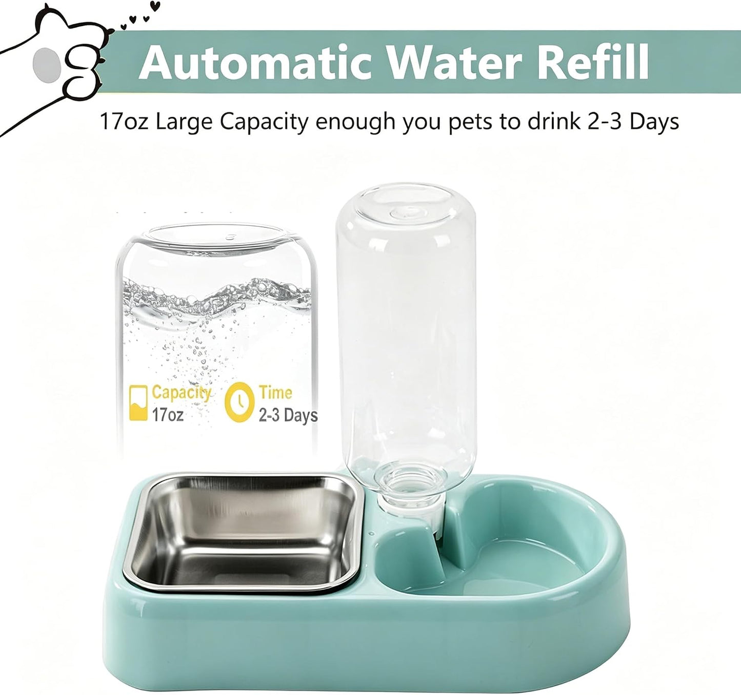 J&L VVMEET Hanging Dog Bowls, Cage Automatic Cat Food and Water Bowl Set | Gravity Pet Feeder and Waterer Set with Automatic Water Dispenser Detachable Stainless Steel Bowl for Cats Dogs Puppy Rabbit