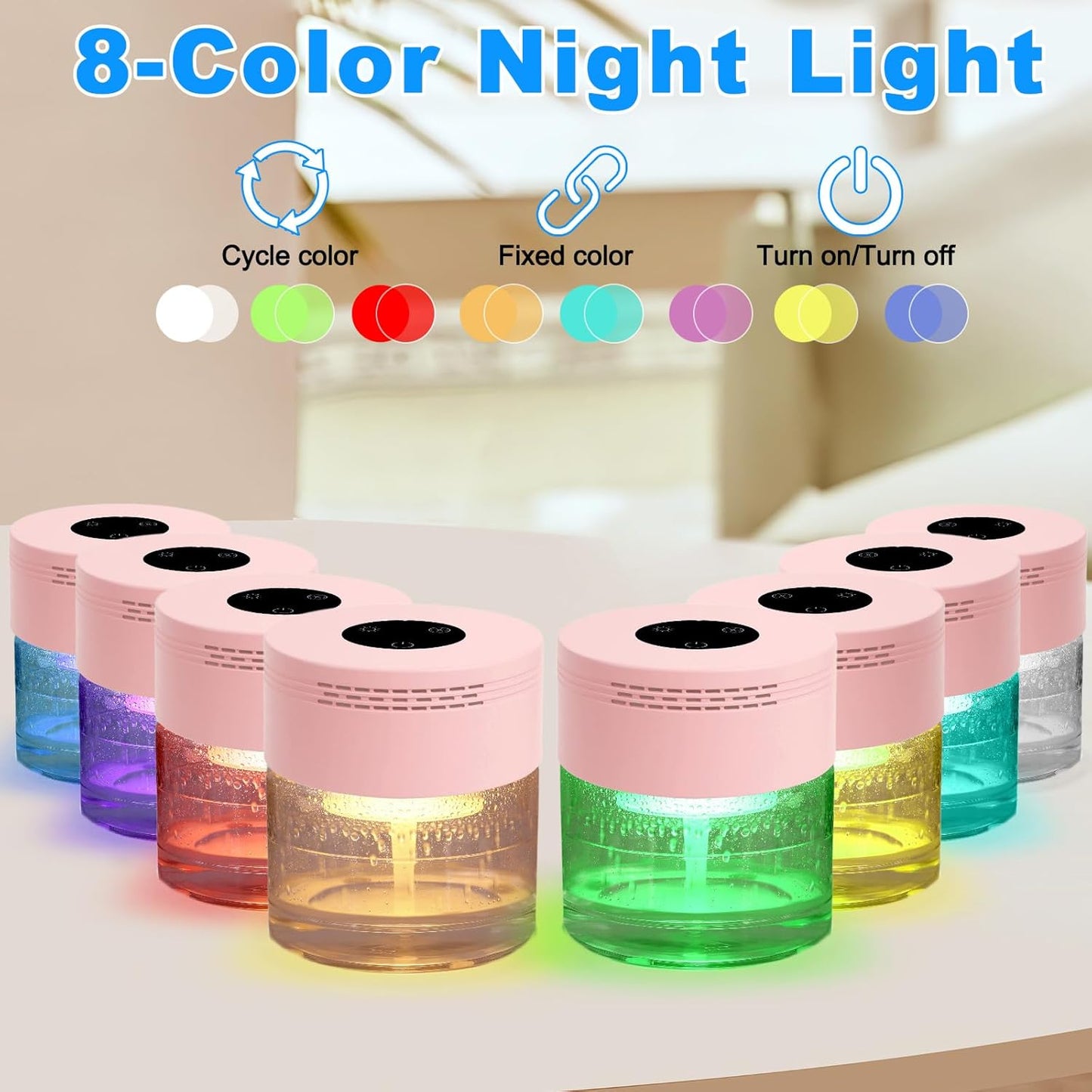 Water Air Purifiers for Home, Water Based Air Purifiers, Quiet 3-Speed Air Washer Aroma Diffuser, 8-Color Light Air Revitalizer, 24H Auto Shut-off Humidifier for Bedroom, Office, Living room, Pink