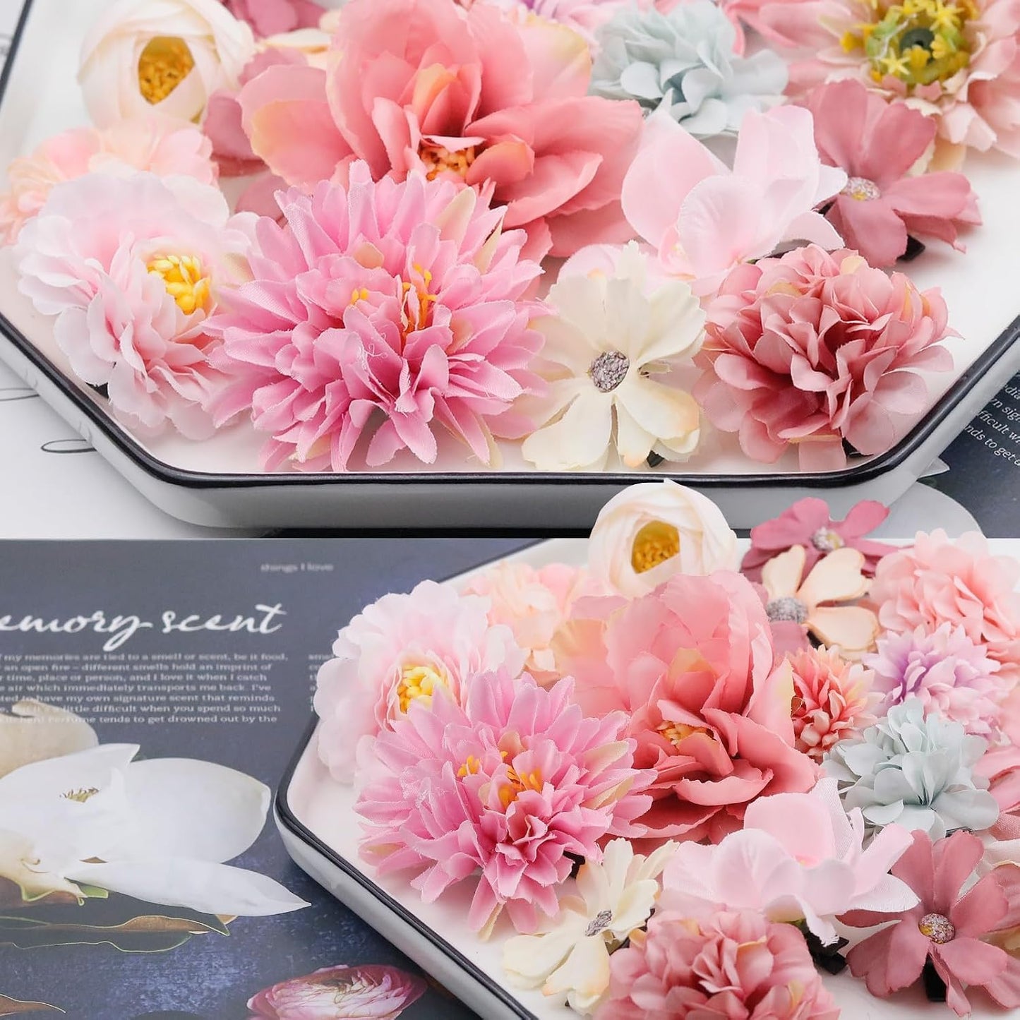 21 PCS Flowers Hair Accessories Women Boho Hair Barrettes Clips Girls Pink Purple Floral Rose Bride Headpiece Wedding Festival(PINK & PURPLE)