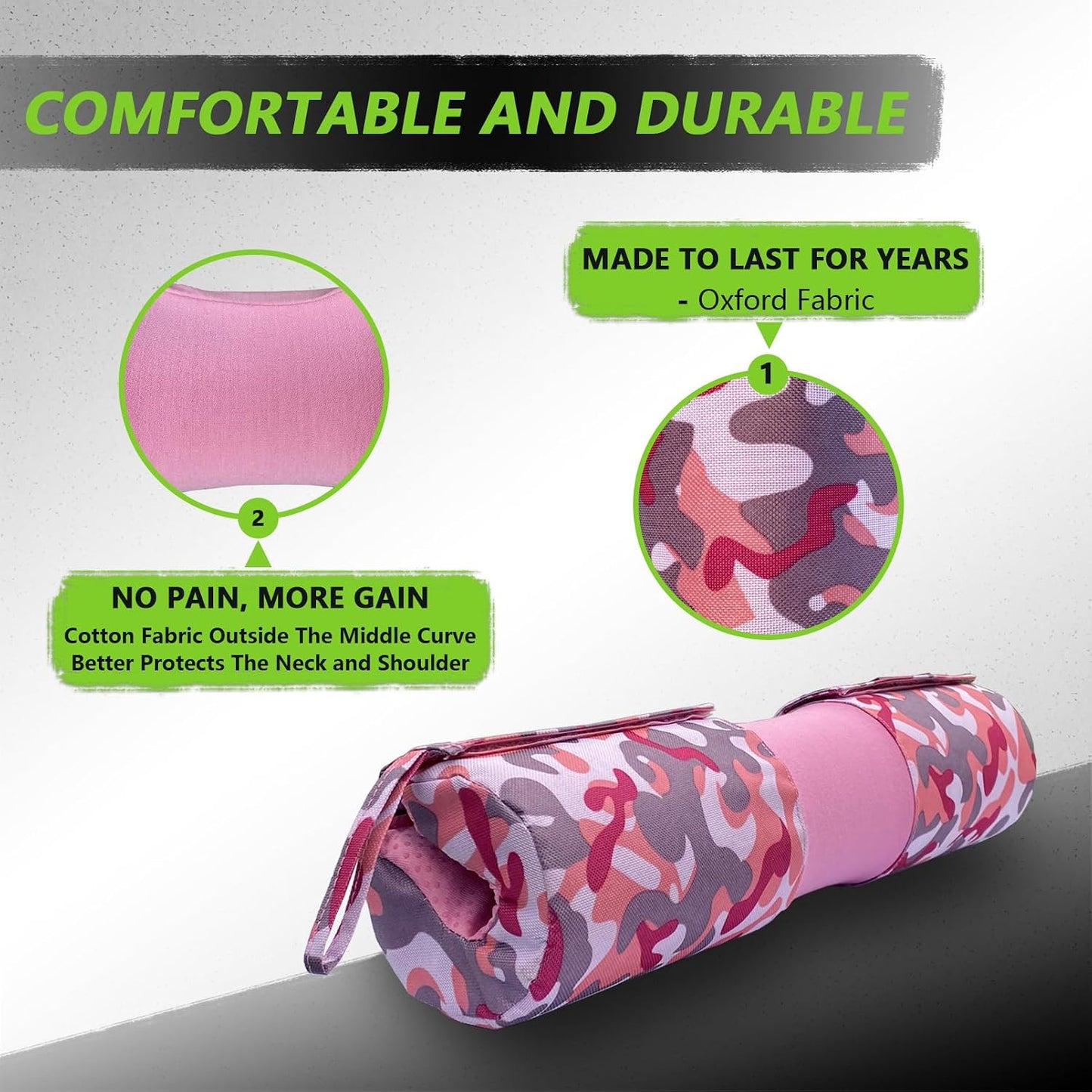 Barbell Pad Built-in Anti-Slide Design for Hip Thrusts, Squats and Lunges, Neck & Shoulder Protective Pad - Fits Standard and Olympic Bars