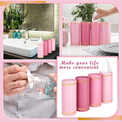 Fourluoo 12 Pack Car Tissue Cylinder Holder Bulk with 3 Ply Facial Tissues, Round Napkin Holders for Cup Holder Cylinder Travel Paper Tubes Bulk Round Napkin Boxes Packs(Pink)