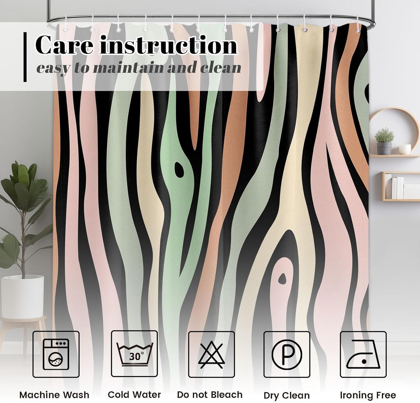 Abstract Stripe Shower Curtain Blush Pink Sage Green Wood Grain Pattern Shower Curtains for Bathroom Decor, Waterproof Cloth Fabric with Hooks 70 x 72 Inches